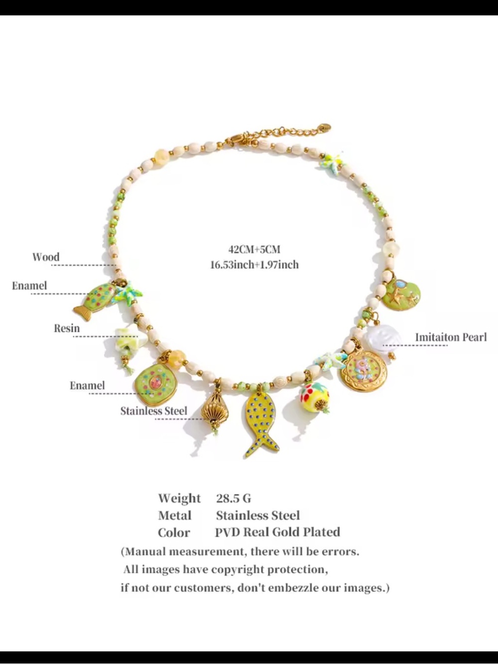 Beachy Green Fish Gold Charm Necklace - Picture 8 of 12